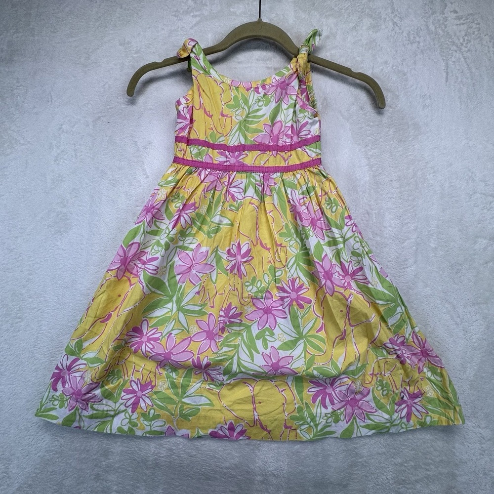 Vintage Lilly Pulitzer Girls Dress Size 5 Floral Tie Shoulder Sundress Cotton